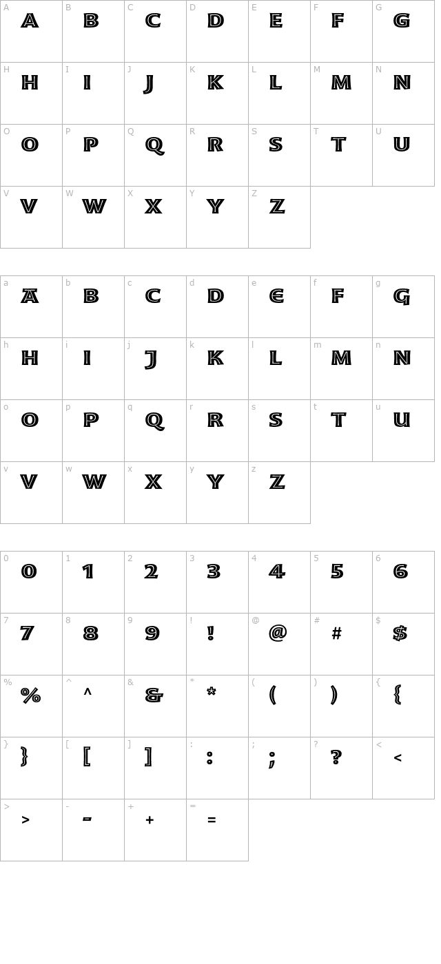 moonglow-boldext character map