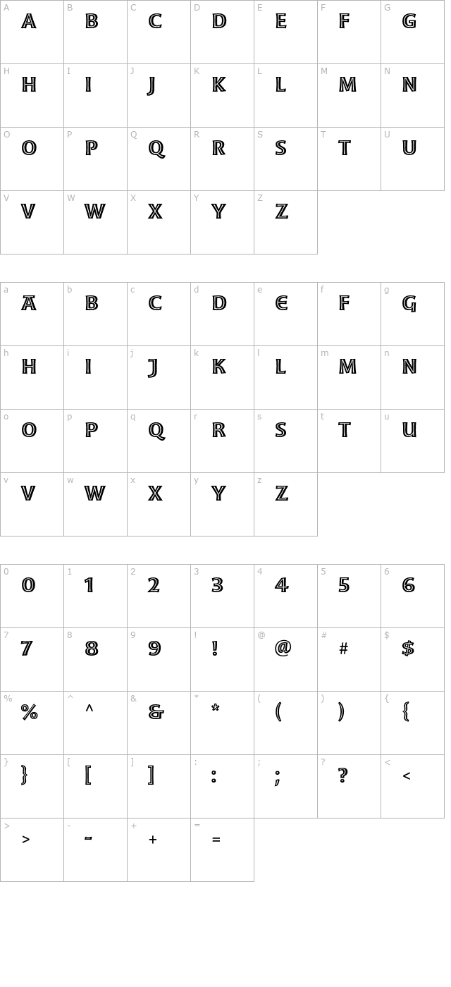 Moonglow-Semibold character map