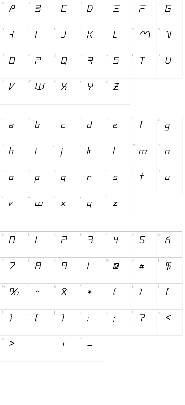 moonwalker-oblique character map