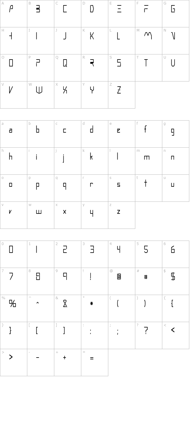 MoonwalkerCondensed character map