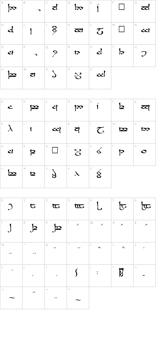 Moroma Regular character map