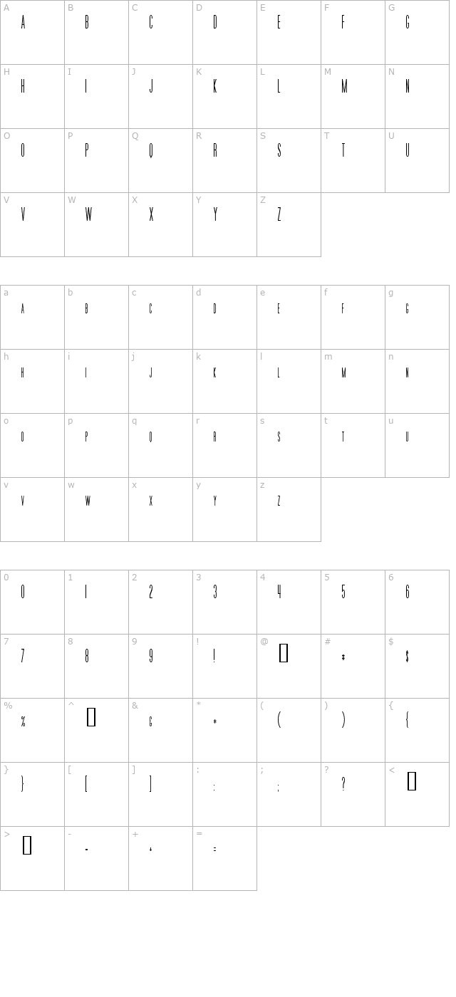 Movie Poster Condensed character map