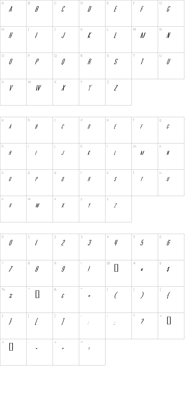 Movie Poster Italic character map