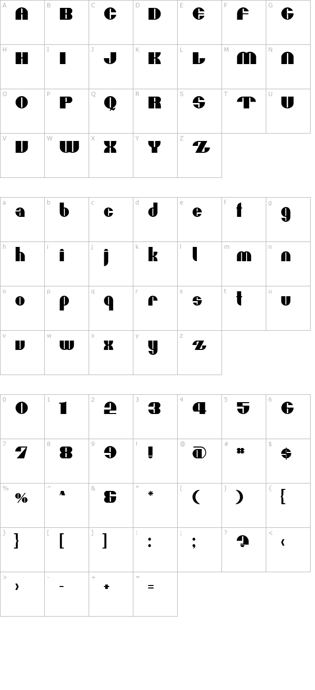 Moxie T character map