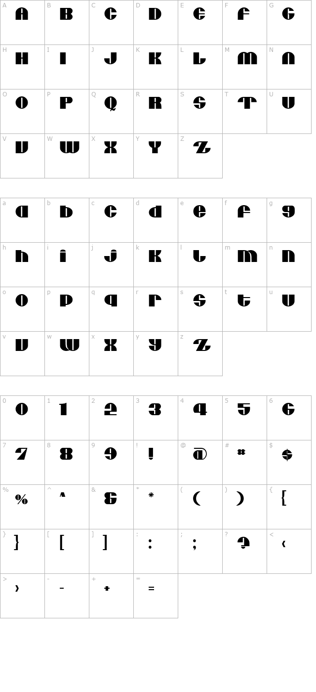 Moxie U character map