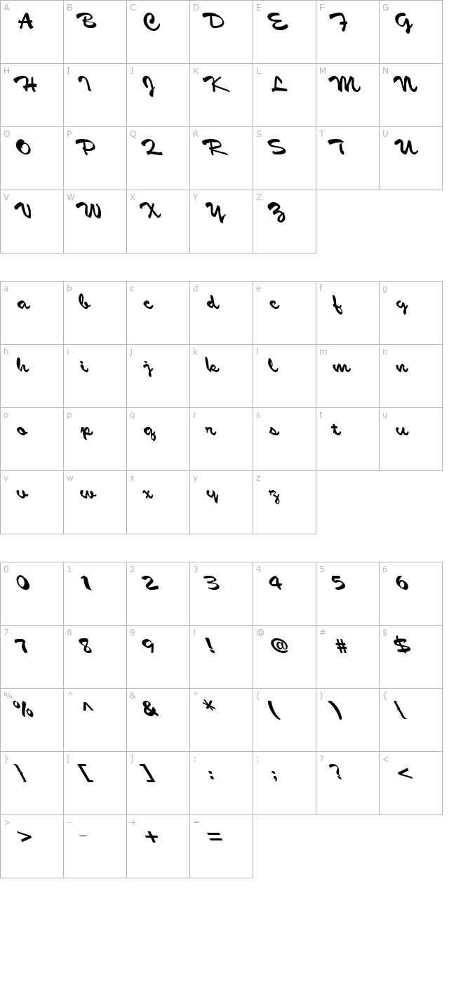 MultiScript Regular ttcon character map