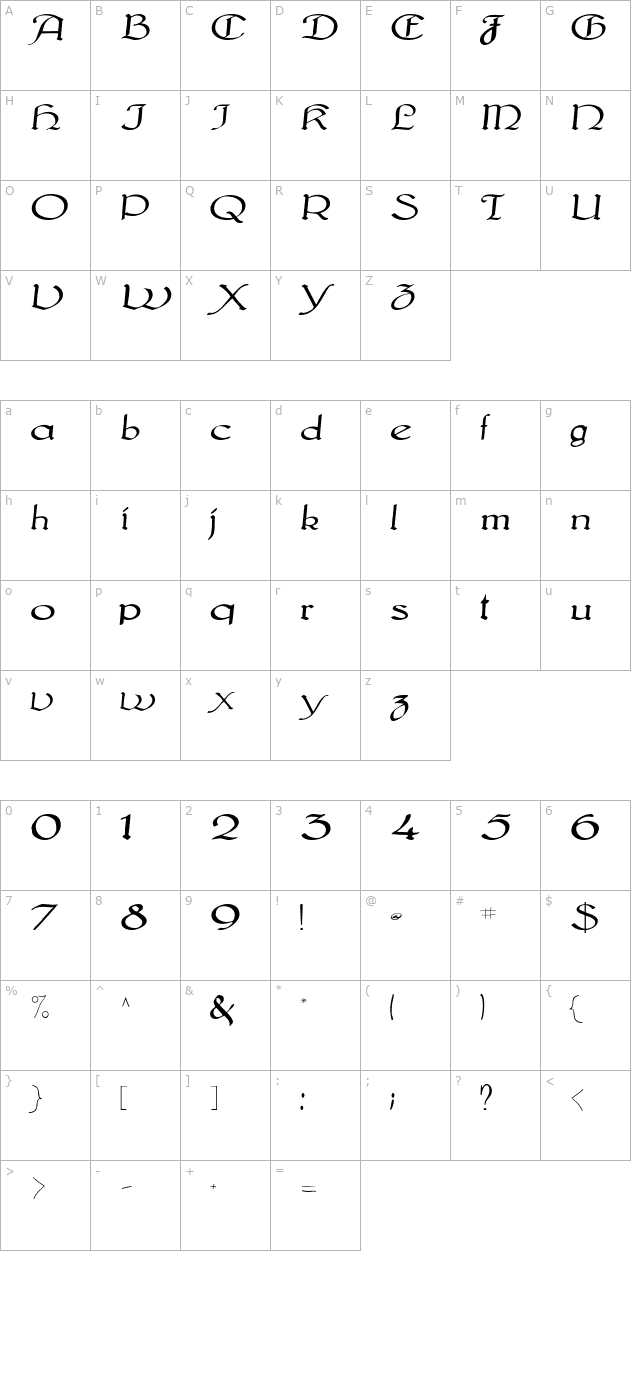 MunkCalligraphic character map