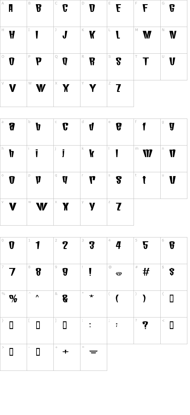 MunsterMash Bold character map