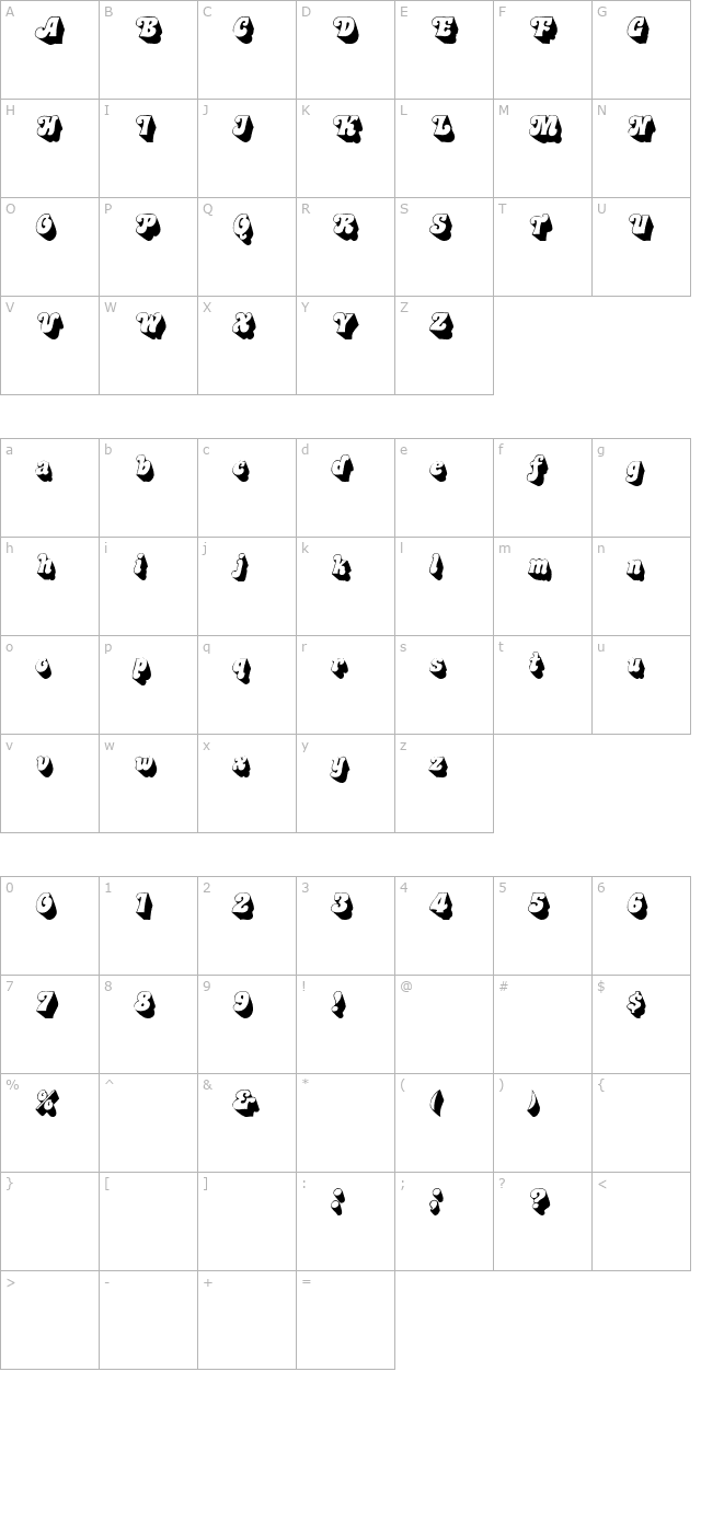 Murdock Italic character map