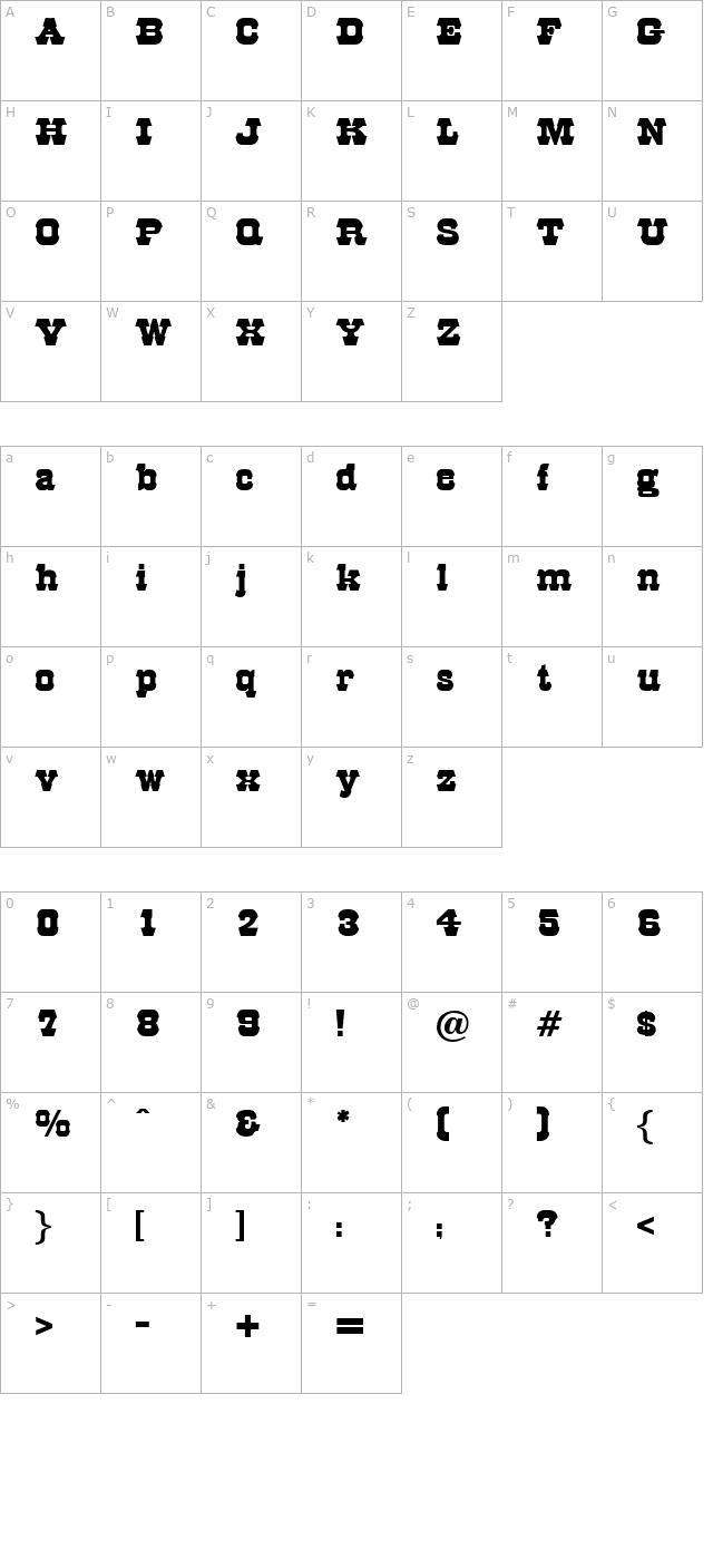 Mustang character map