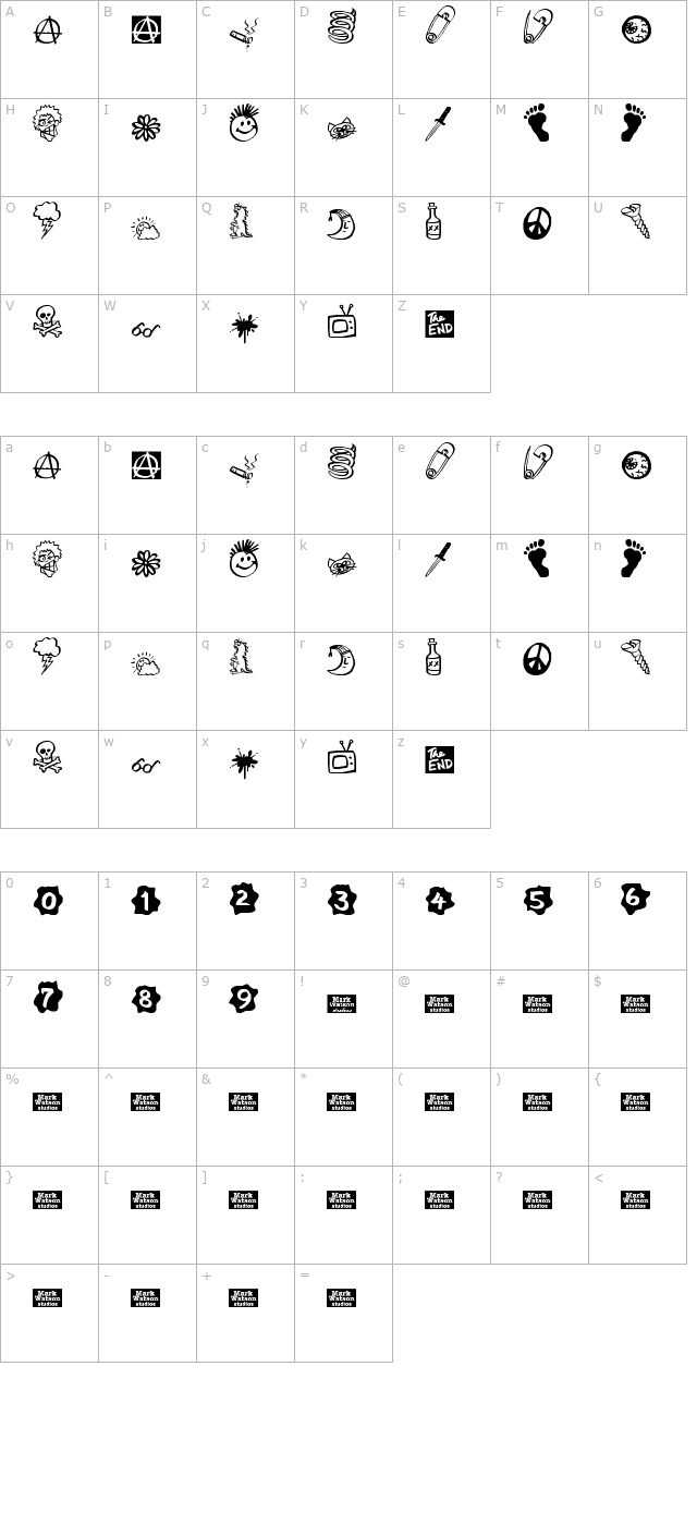 MW Ding-A-Lings character map