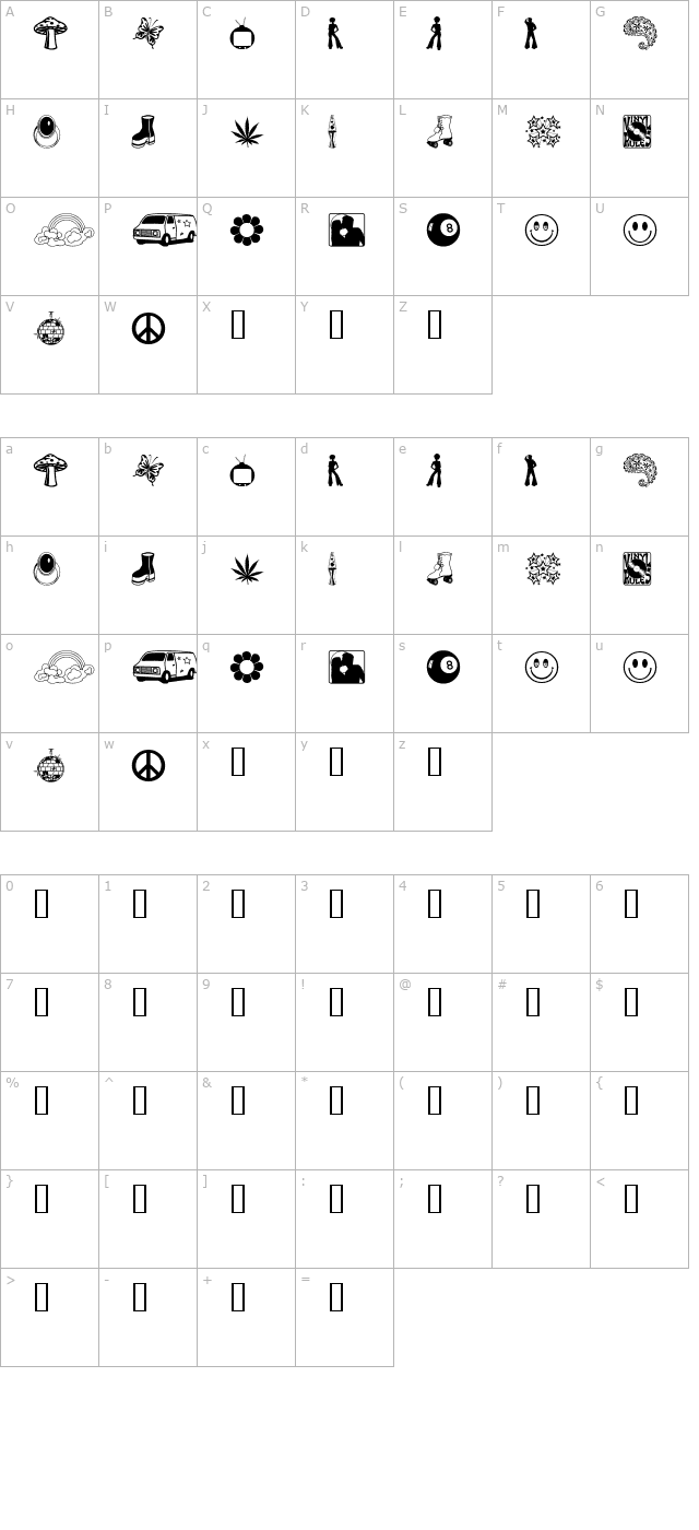 My 70s Ding character map