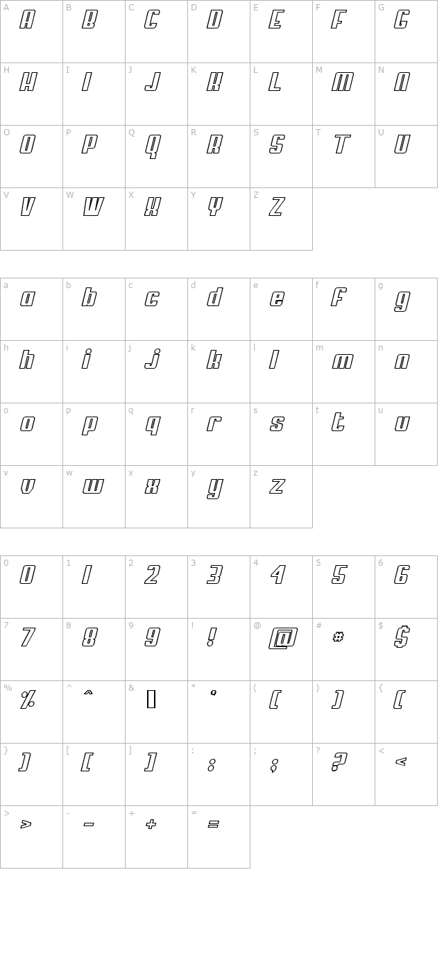 My Puma Oblique Outlined character map