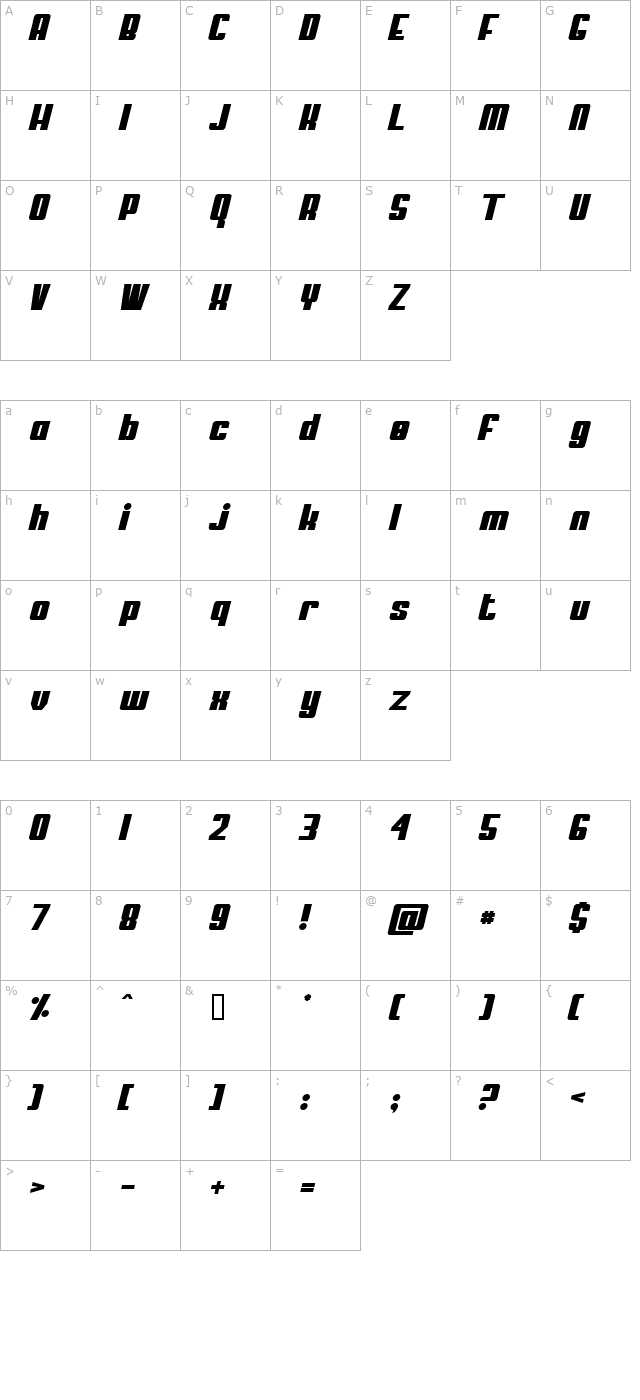 My Puma Oblique character map