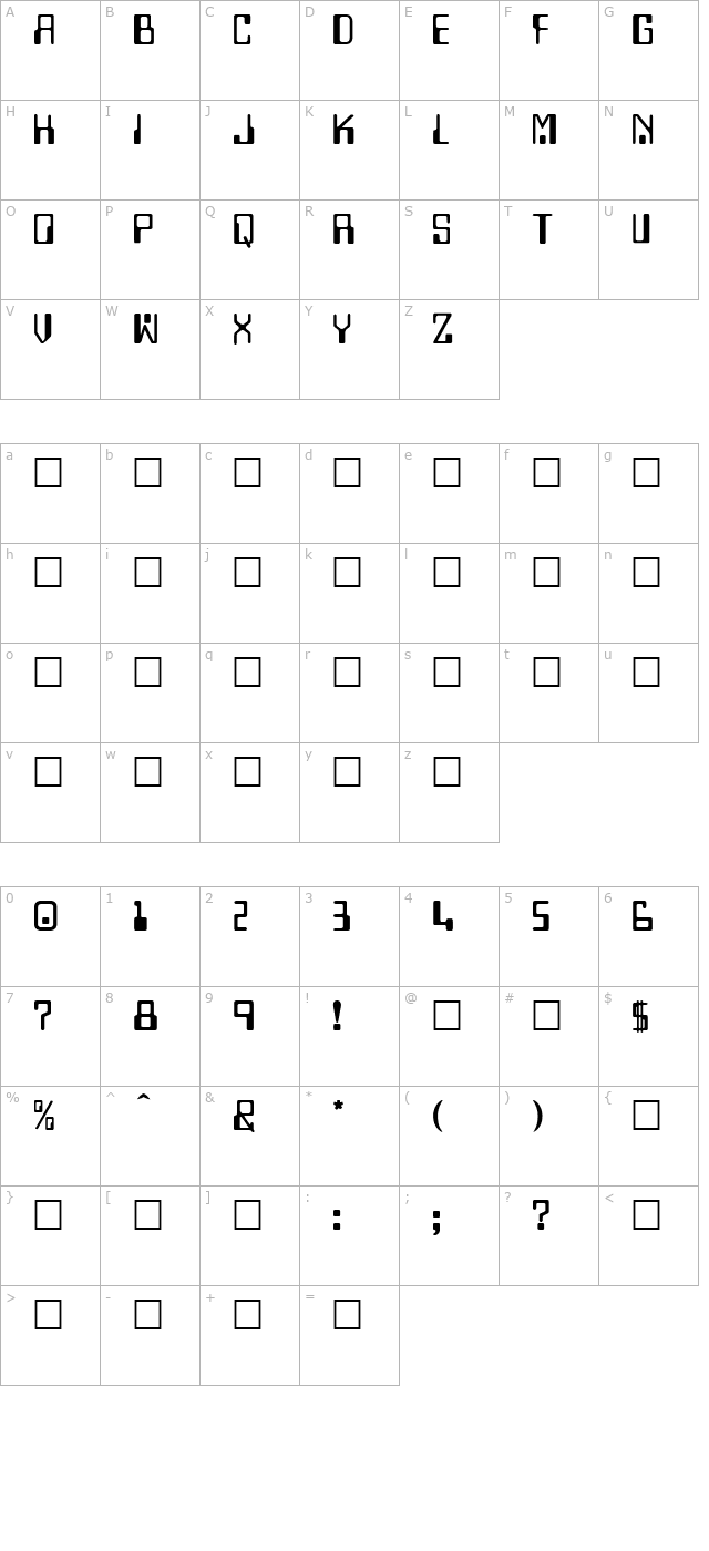 Mycalc Regular character map