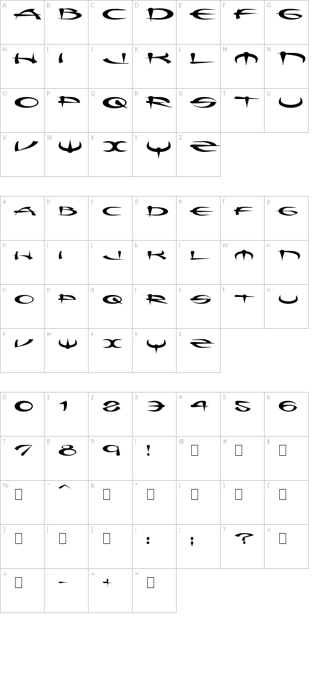 Myque Straight character map