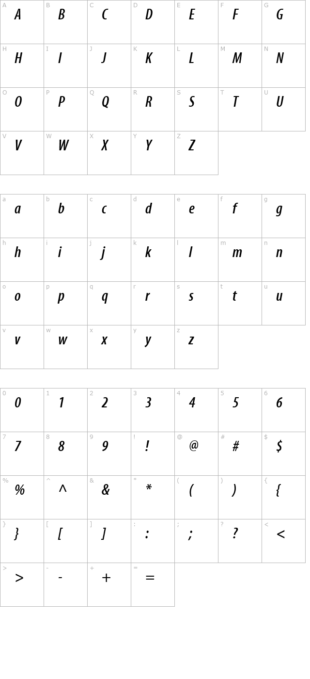 MyriadCn-SemiBold Italic character map
