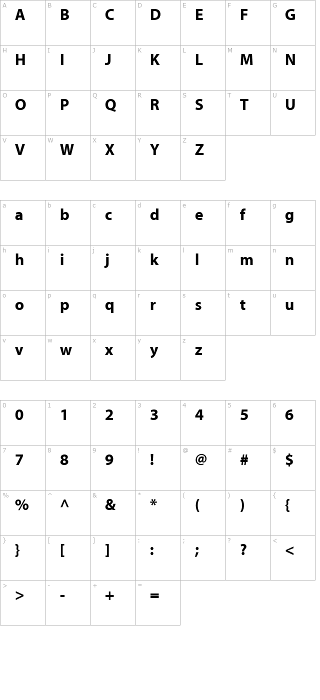 MyriadHeadline character map