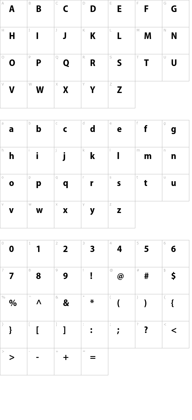 myriadpro-boldsemicn character map