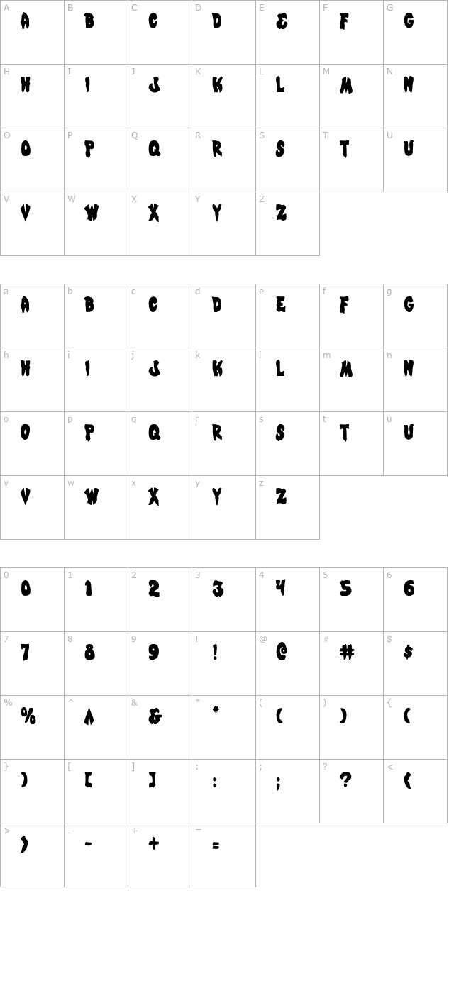 Mystic Singler Condensed character map