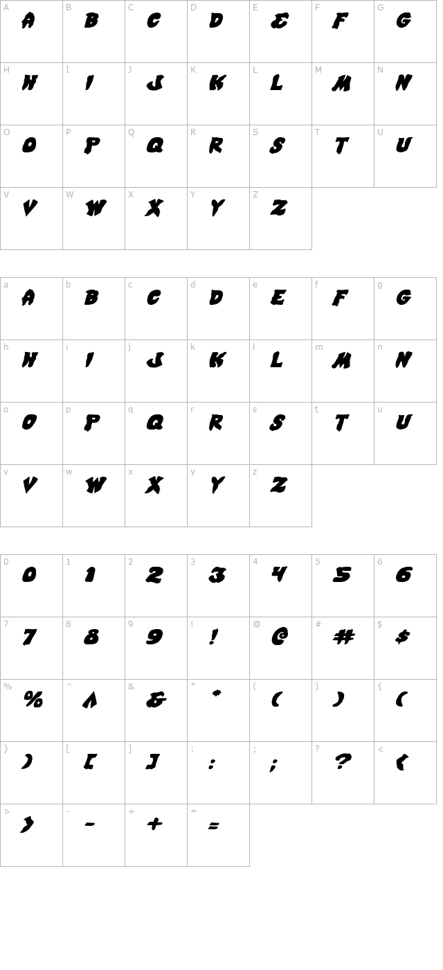 Mystic Singler Expanded Italic character map