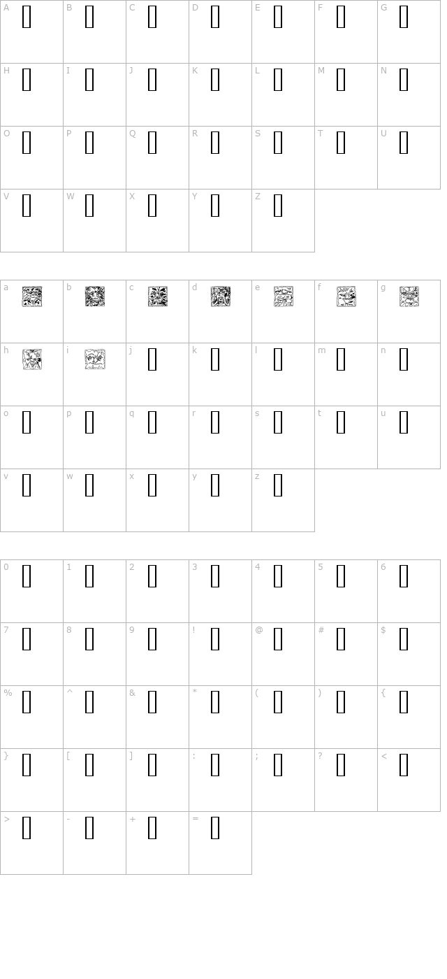 Mythago Outline character map