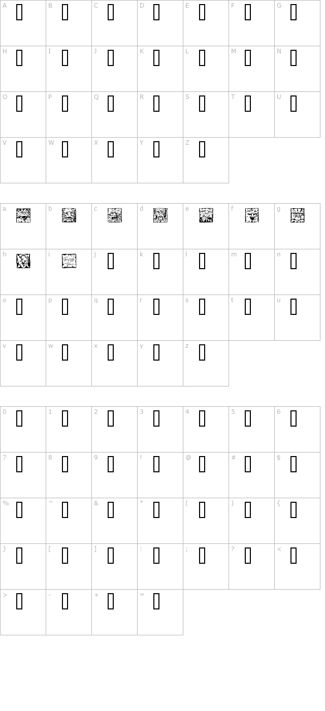 Mythago Squares character map