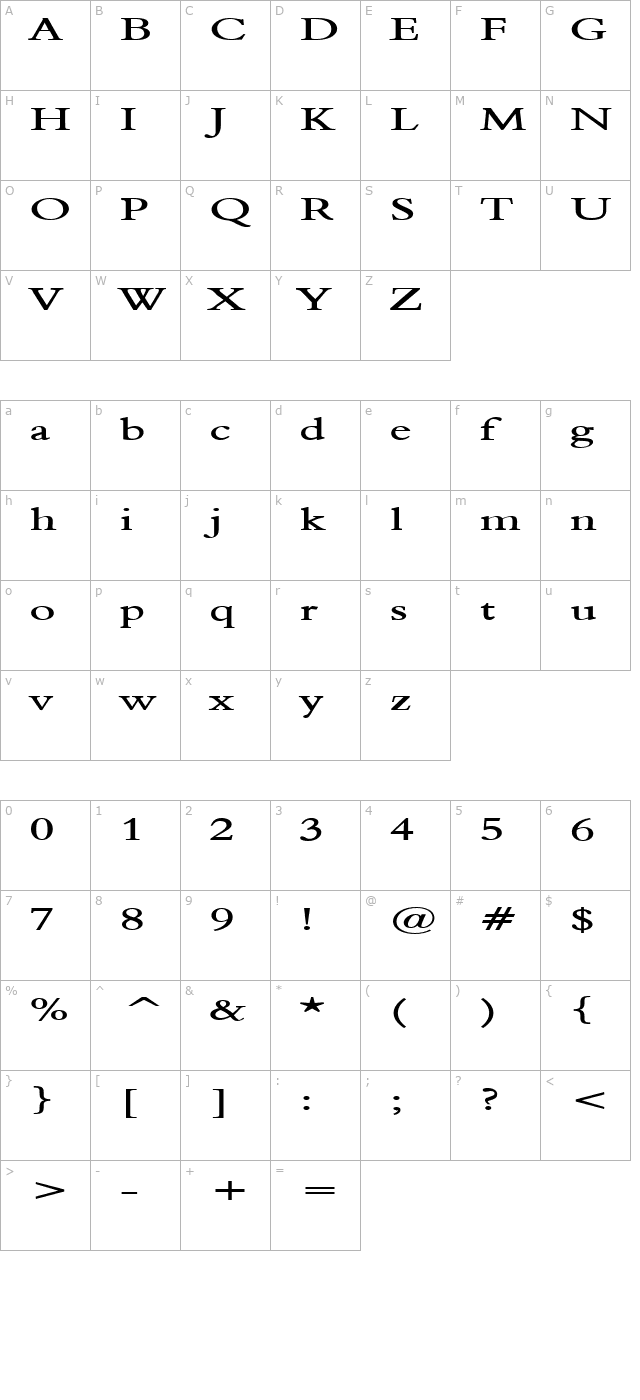 Nadine 2 Extended Bold character map