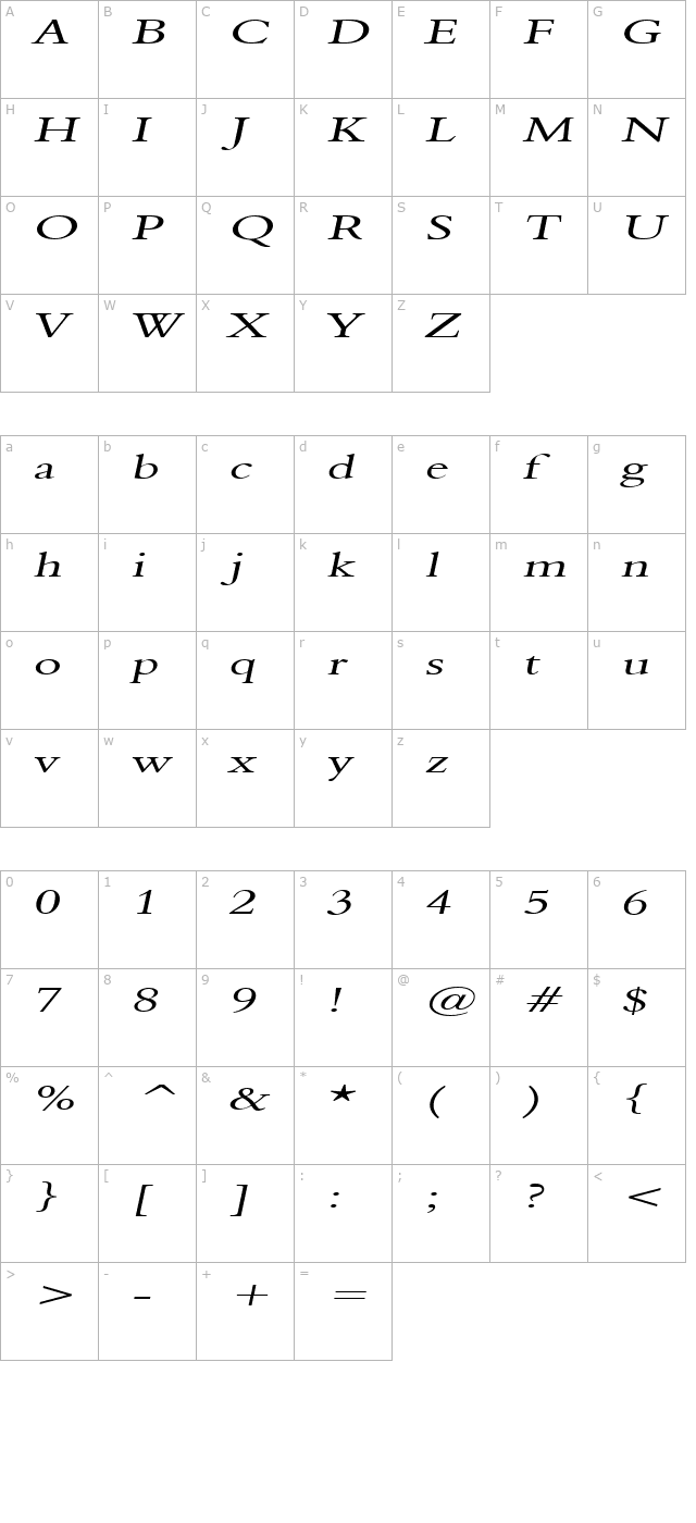 nadine-2-extended-italic character map