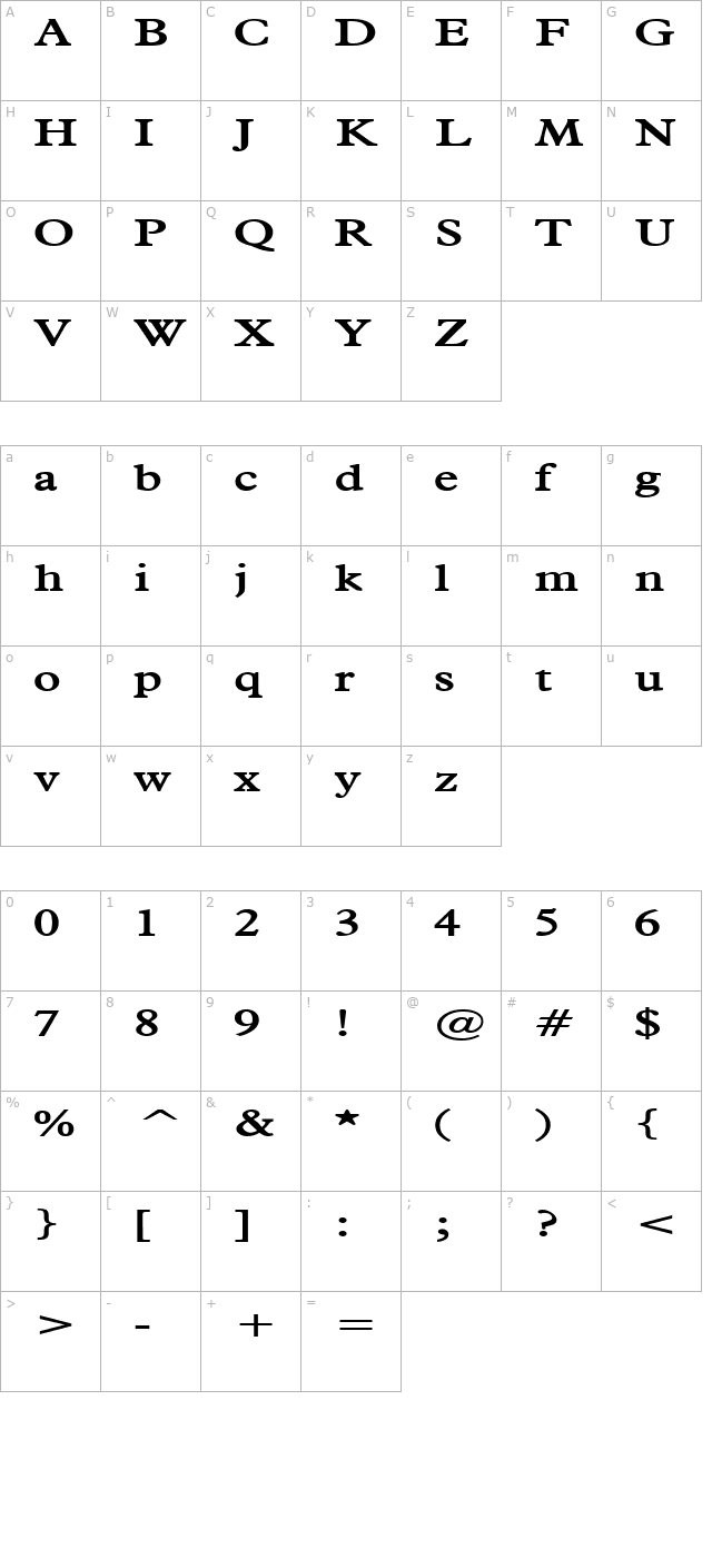 Nadine Bold character map