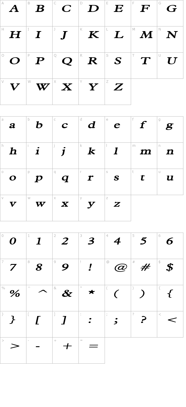 Nadine BoldItalic character map