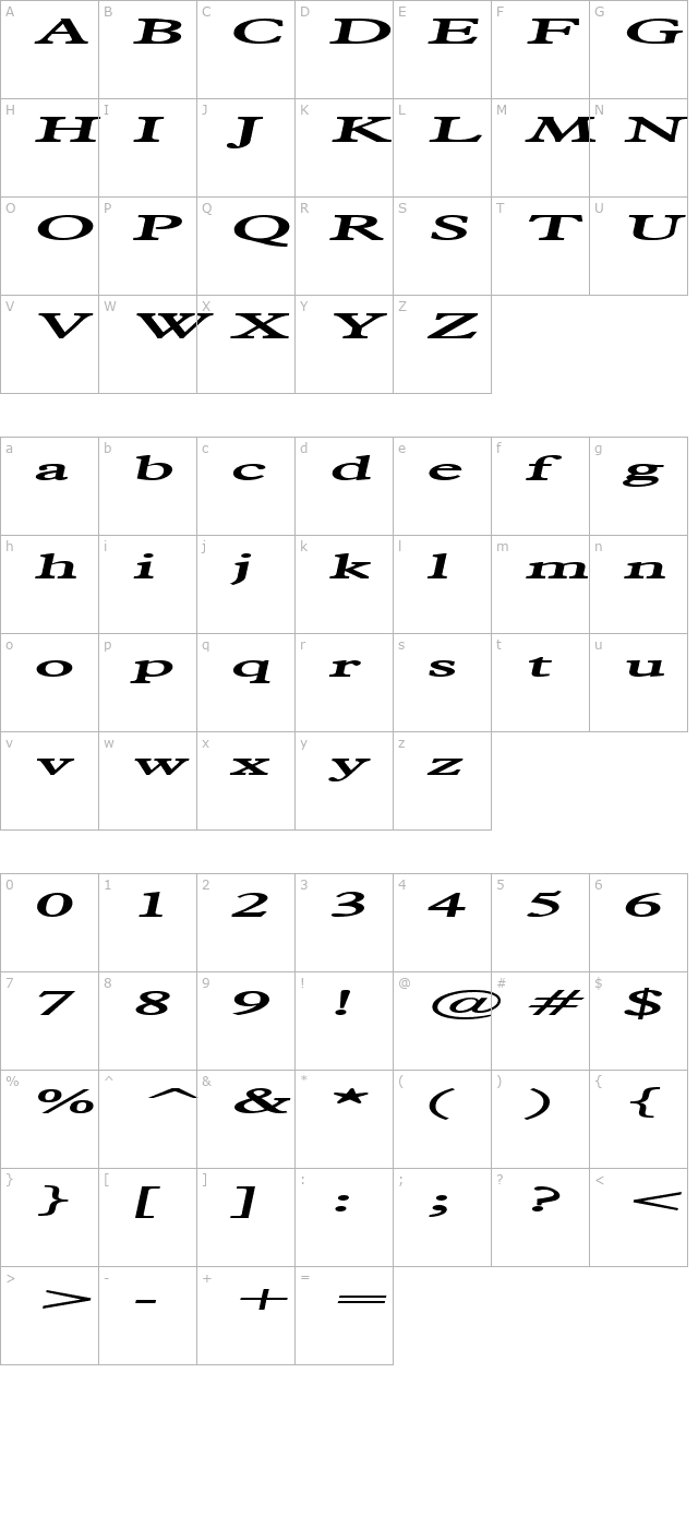 nadine-extended-bolditalic character map