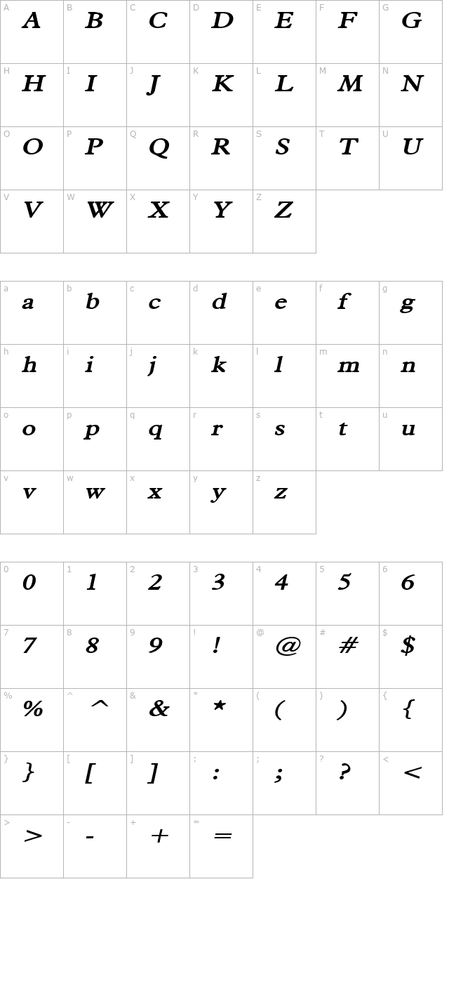 nadine-wide-bolditalic character map