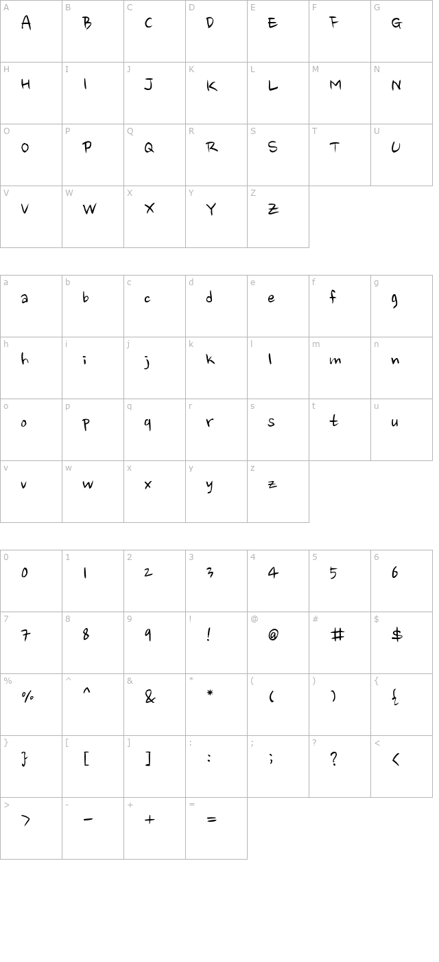 Nanum Brush Script character map