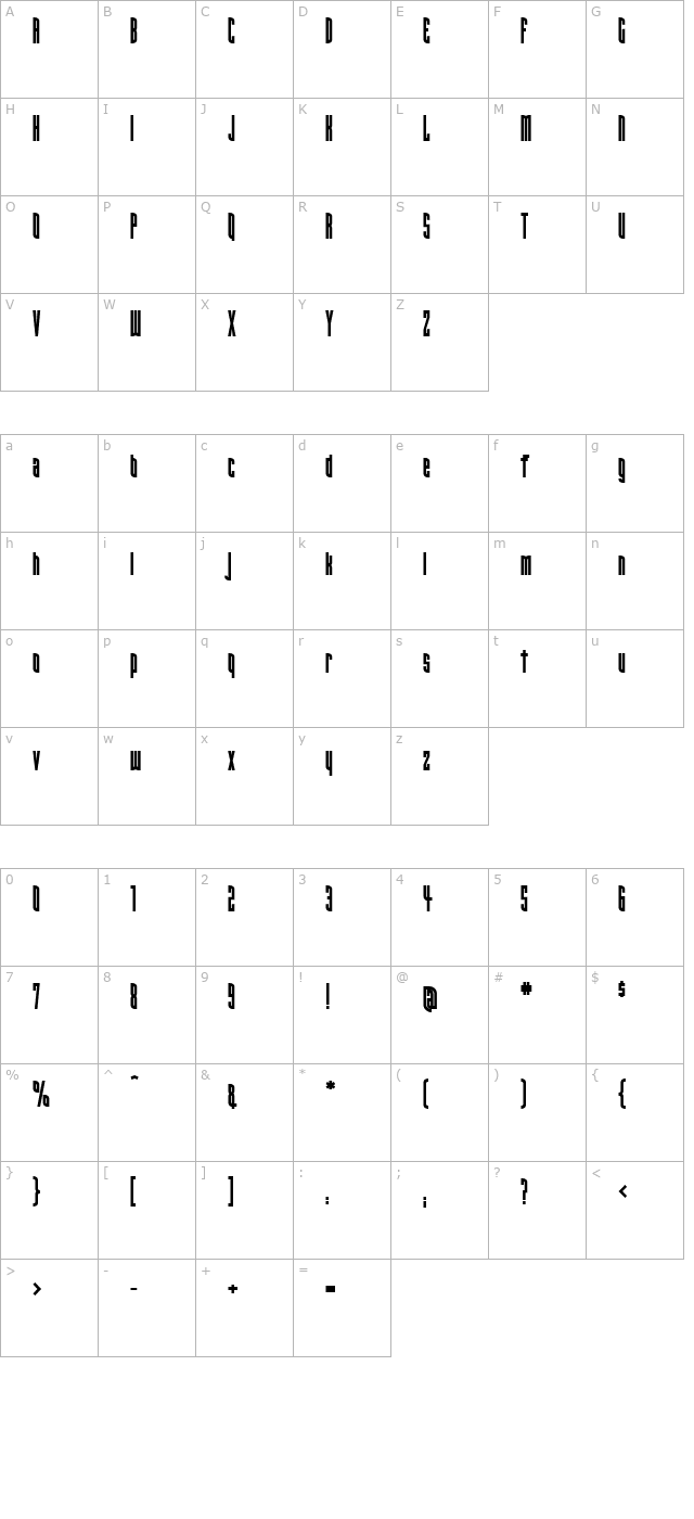 Narrowband Prime ICG Bold character map