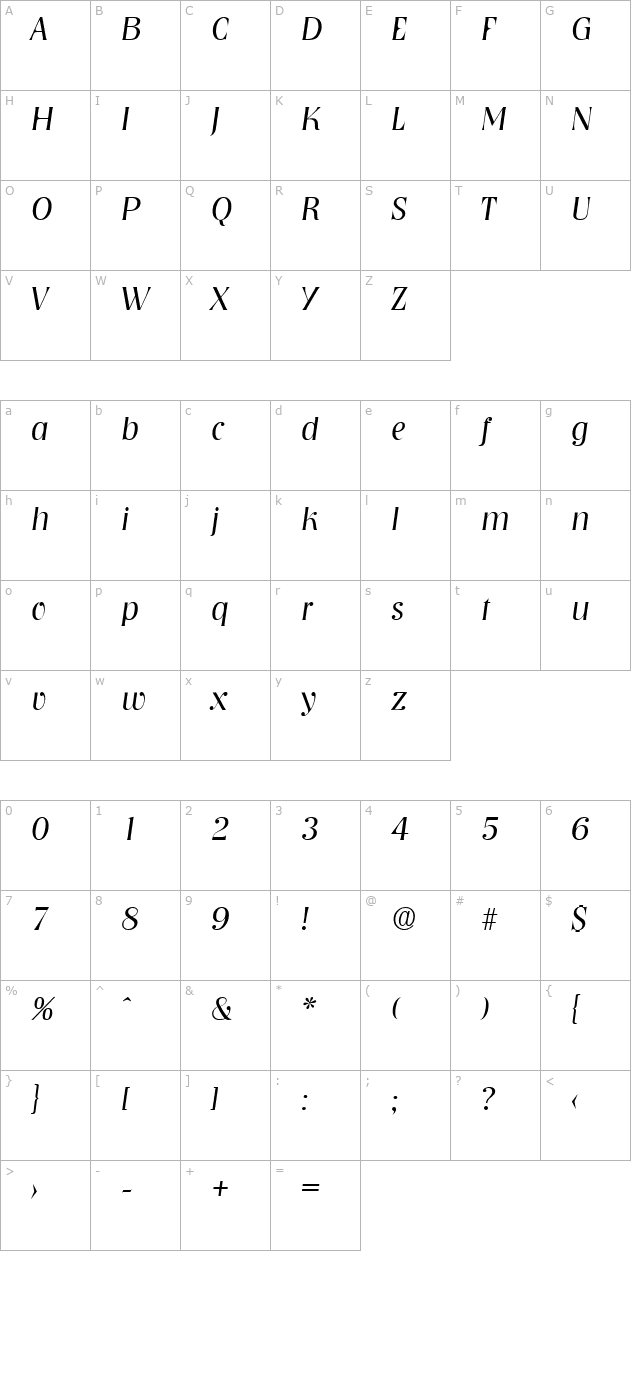 Nashville-LightIta character map