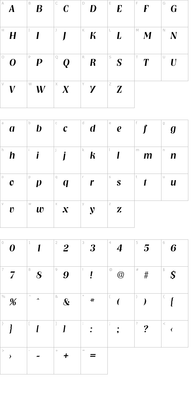 Nashville-MediumIta character map