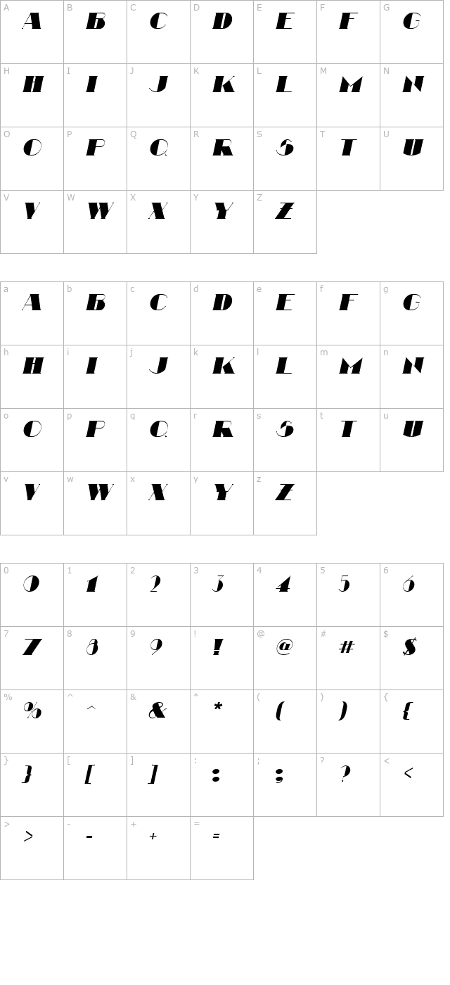 Nathan Italic character map