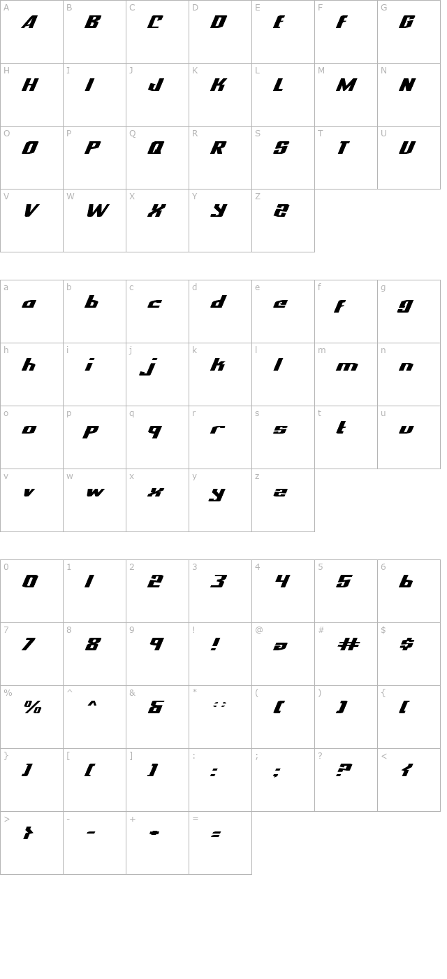 national-express-expanded-italic character map