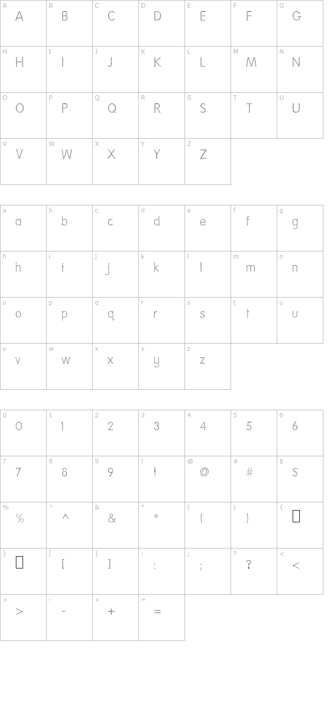 National First Font Dotted character map