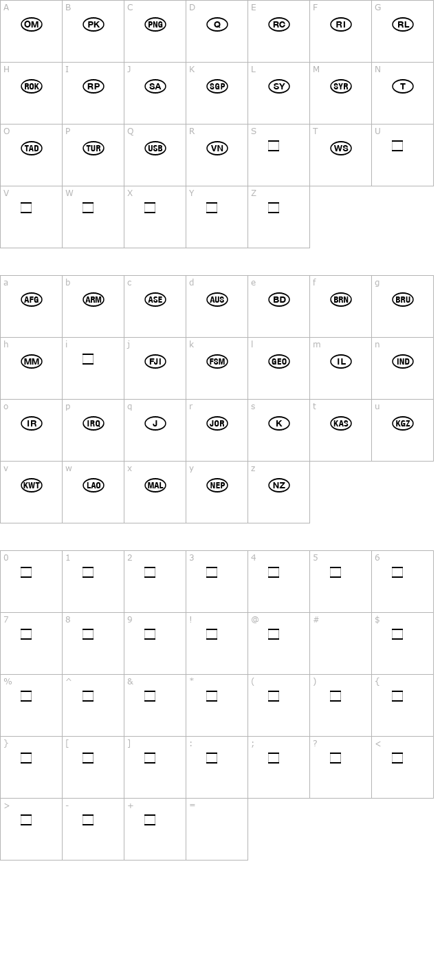 NationalCodesAsiaPlus character map