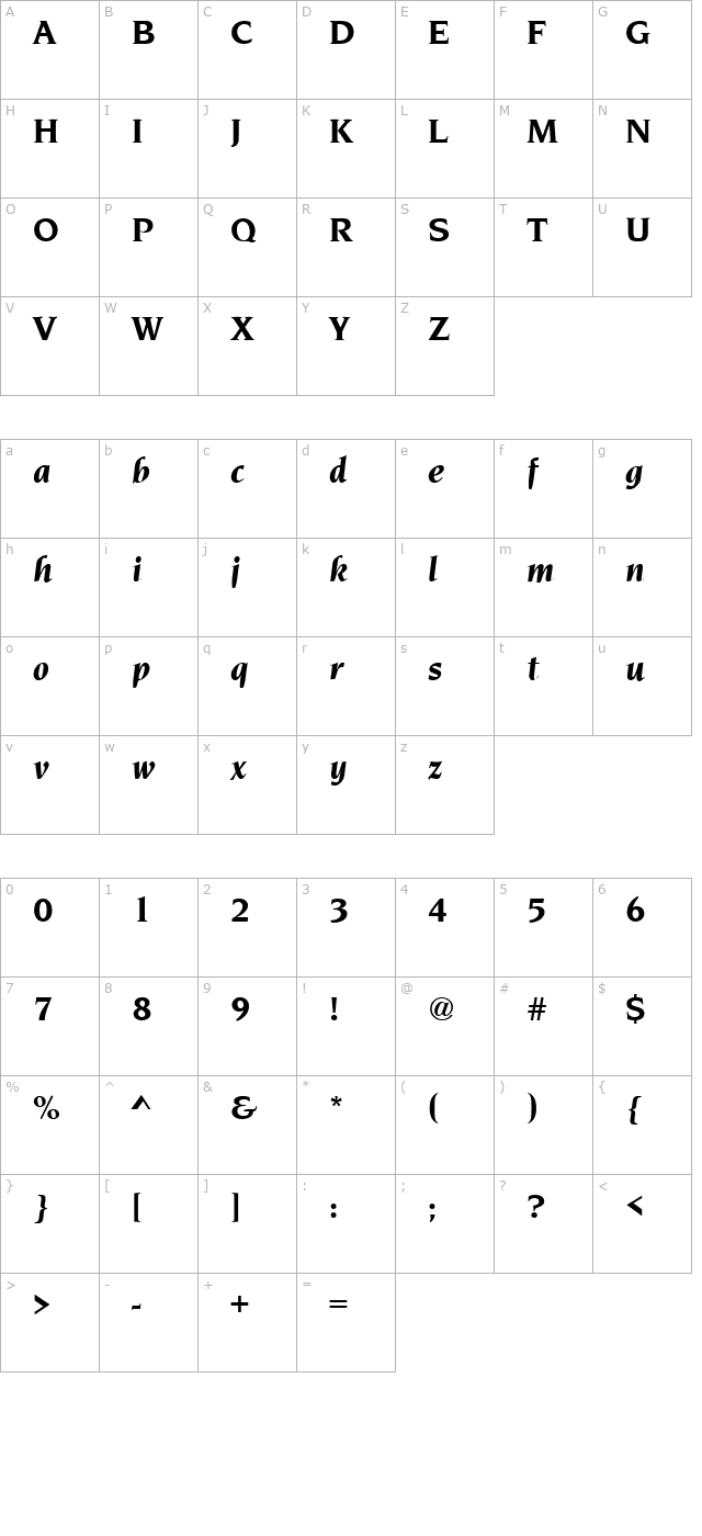 Navarro Bold Italic character map