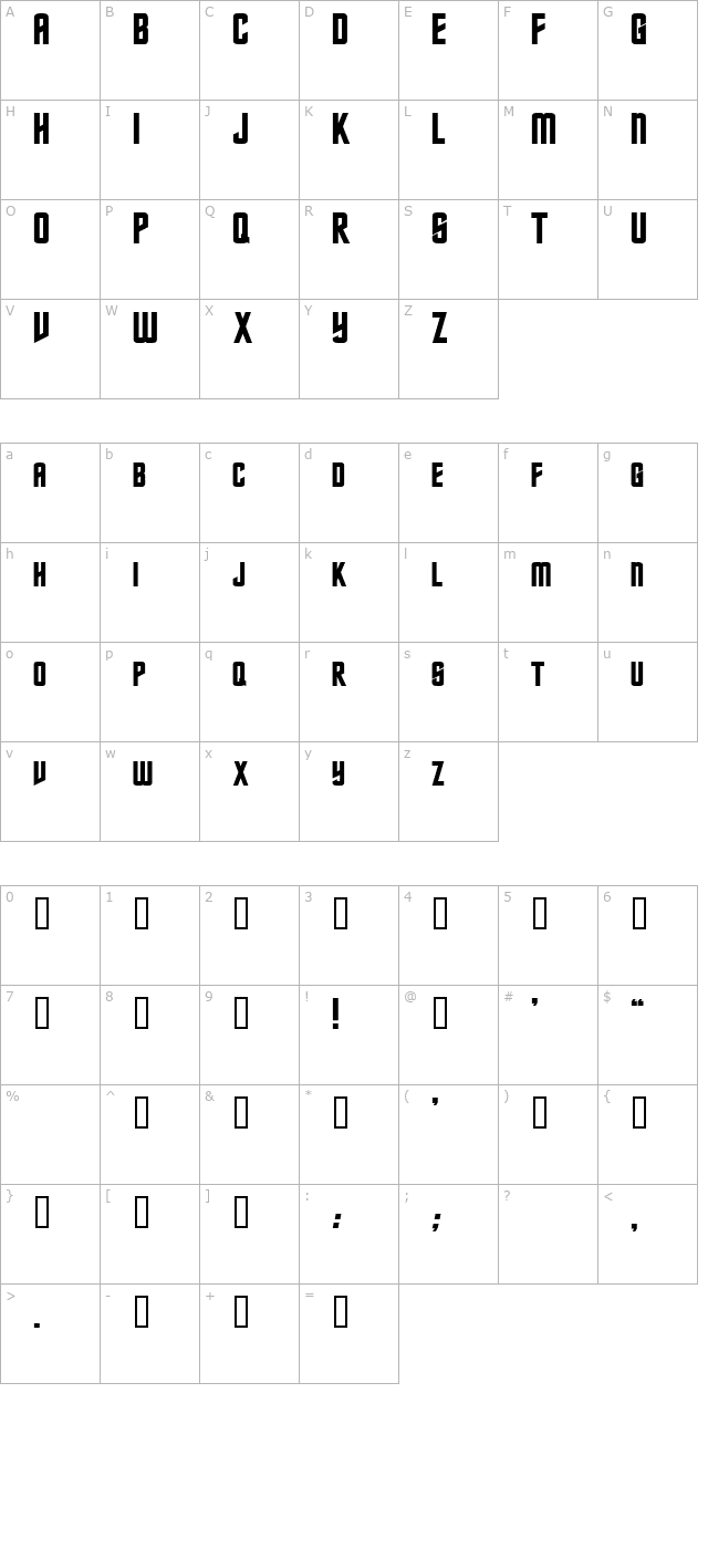 Nebula Bold character map