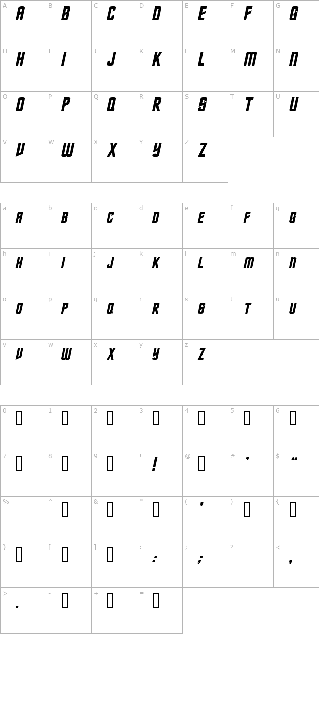 nebula-bolditalic character map