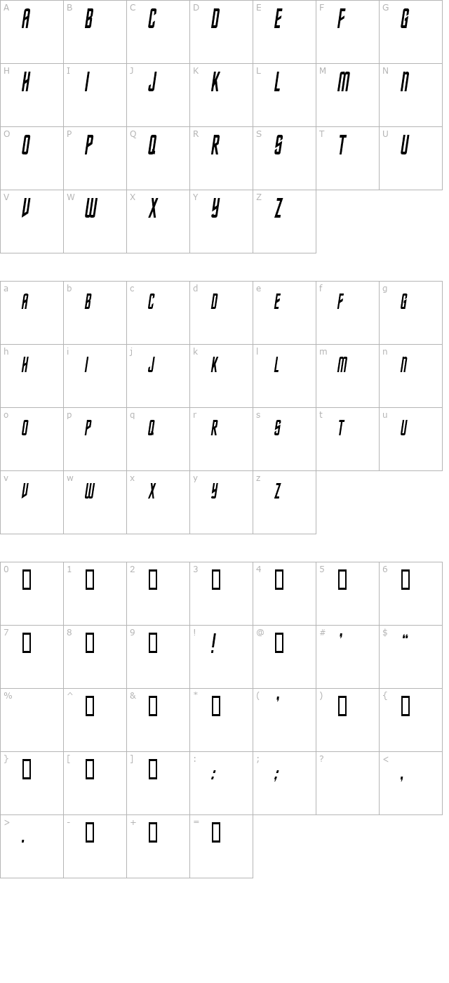 NebulaCondensed Italic character map