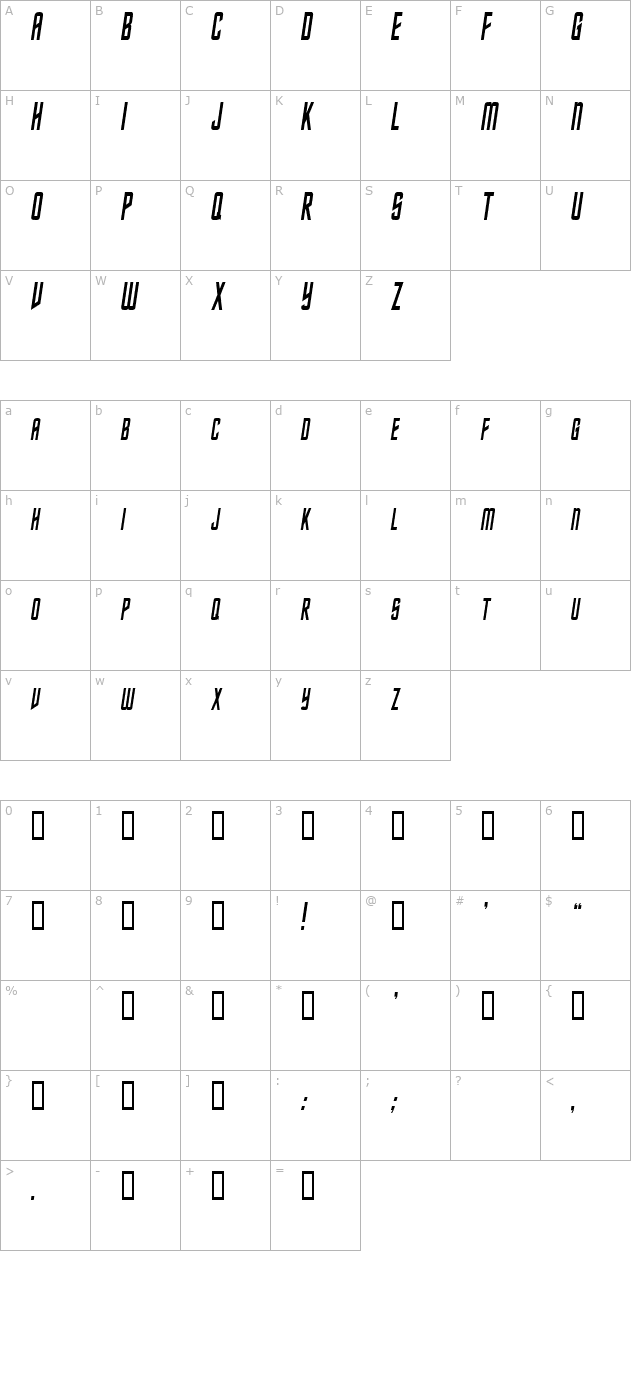 nebulacondensed-italic character map