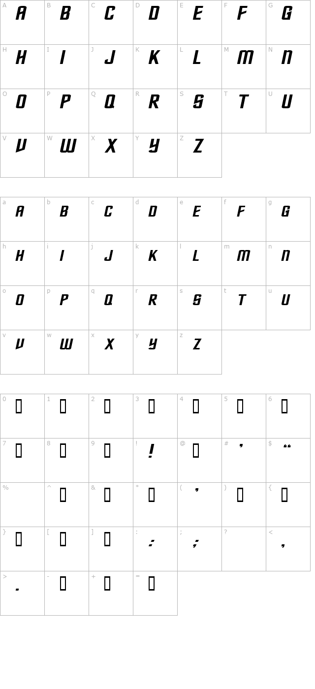 NebulaExtended Italic character map