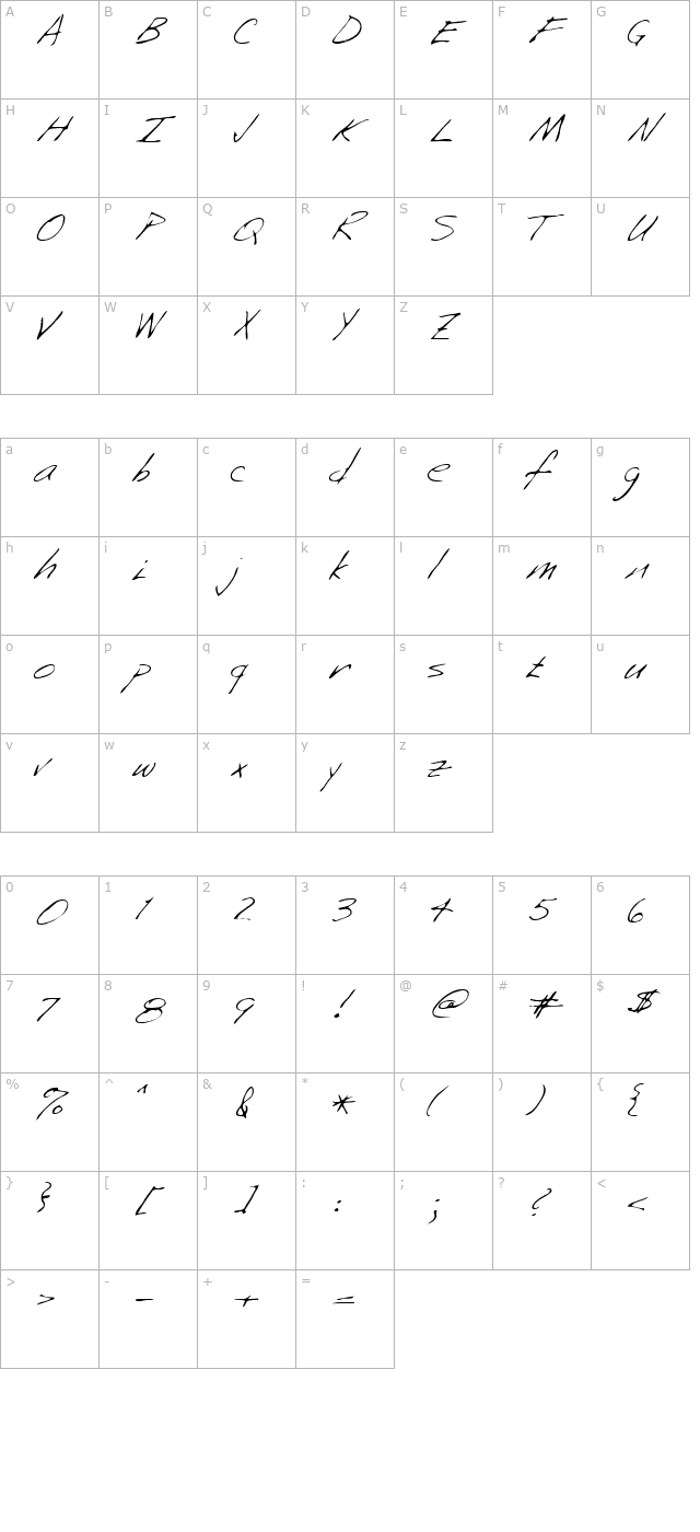 Neenah Regular character map