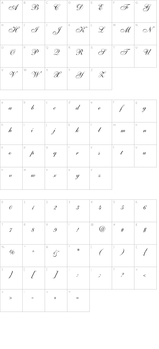 nelson-script character map