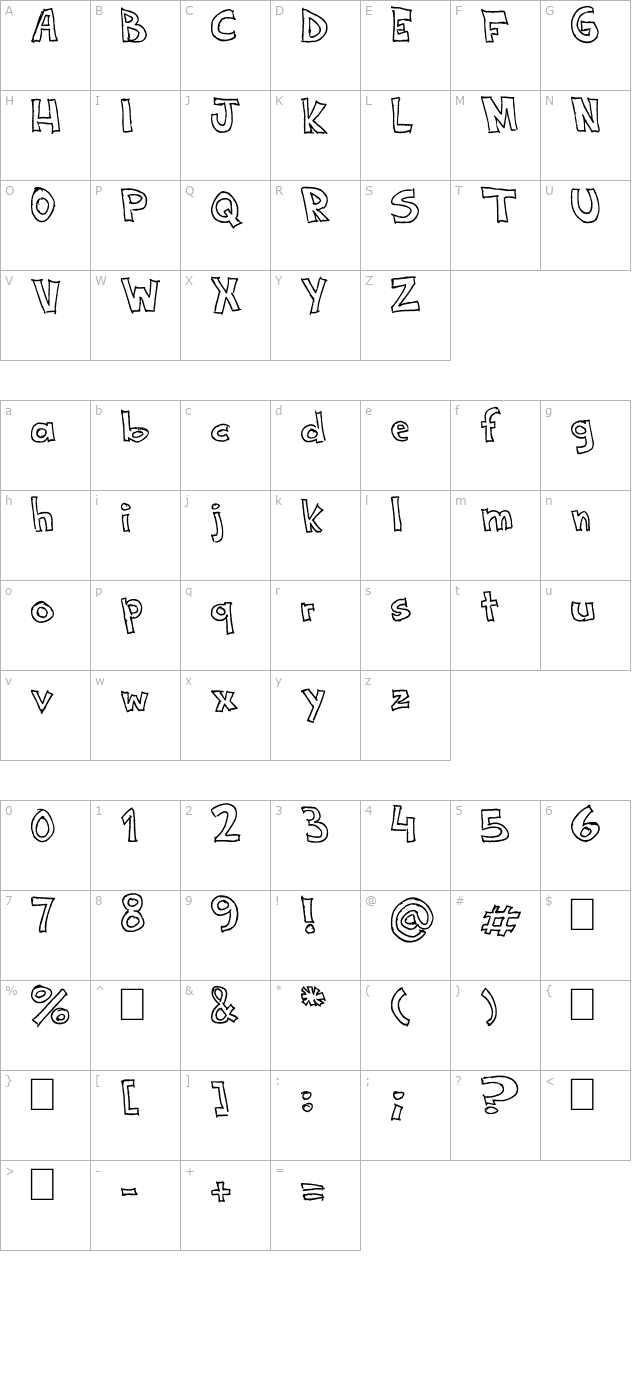 NeNe WeNo Width HandWrite character map